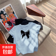 女童純棉短袖t恤2025夏季韓版洋氣中小童寬松女孩韓版打底上衣-SL 純棉短袖#淺藍色Z182 150  （建議身高135-145CM）