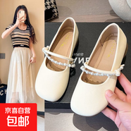 2025新款夏季瑪麗鞋子裙子軟底仙女晚風(fēng)溫柔平底單鞋一字帶小仙女 米白色 36