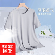 運動速干健身衣男士短袖t恤男夏季跑步網(wǎng)眼透氣半袖體恤衣服男裝 網(wǎng)眼T【淺灰色】 3XL