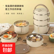 【熱賣(mài)】不銹鋼飯盒上班族大容量多層便當保溫桶分格餐盒泡面便攜 乳白色3層