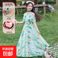 女童裙子夏裝2025新款洋氣雪紡兒童公主裙夏季時(shí)髦短袖長(cháng)款連衣裙 H101綠色+發(fā)箍+鎖骨鏈 170