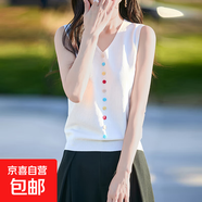 2025新款曲珠V領(lǐng)針織背心女純色無(wú)袖彩扣寬松套頭打底衫/SQ323-X 白色 L 【105-120斤】