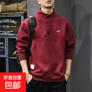 美式休閑POLO立領(lǐng)衛(wèi)衣男新款春秋款重磅男裝寬松大碼潮牌內(nèi)搭衣服 八佳-WY11-紅色 2XL -體重135-155斤