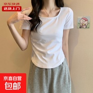 夏韓版圓領(lǐng)弧形下擺短袖t恤女修身不規(guī)則純欲風(fēng)上衣短款RL#A007# A006#白色 M 【90斤以下】