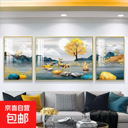 客廳裝飾畫(huà)輕奢山水畫(huà)三聯(lián)新中式墻畫(huà)沙發(fā)背景墻掛畫(huà)現代簡(jiǎn)約壁畫(huà) 祿轉乾坤（鋁合金邊框） 左右50*70中100*70-晶瓷膜金框