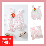 女童連體衣兒童連體服嬰幼童無(wú)袖吊帶外出甜美爬服連體哈衣 粉 73cm