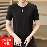 特價(jià)撿漏t恤男夏季高端冰絲時(shí)尚透氣男士圓領(lǐng)短袖T恤百搭潮男上衣 零柒伍伍312黑色 5XL 【180-210斤】