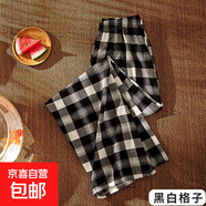 格子褲女夏薄款2025新款潮流高腰垂感寬松直筒休閑顯瘦寬松闊腿褲 黑白格子 輕薄 均碼 （80-140斤）