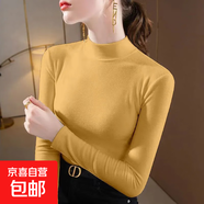 雙面德絨半高領(lǐng)保暖打底衫上衣秋冬修身內搭長(cháng)袖t恤女 黃色 XL
