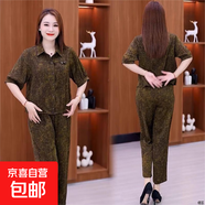時(shí)尚套裝女2025春季新款洋氣遮肉顯瘦翻領(lǐng)豹紋襯衫哈倫褲兩件套潮 秋香黃 3XL 120-135斤