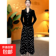 2025洋氣媽媽連衣裙春季彈力中年女裝假兩件波點(diǎn)顯瘦裙子1334901 黑色 5XL