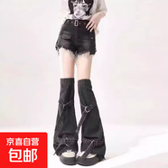 大碼千禧辣妹穿搭y2k牛仔短褲女2025夏季薄款日系腿套兩件套胖mm 黑色 XL
