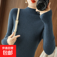 半高領(lǐng)毛衣女秋冬新款內(nèi)搭打底衫洋氣修身顯瘦百搭針織衫 海藻藍(lán) XL