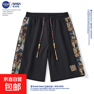NASA BASE國潮小熊刺繡短褲男士薄款國風(fēng)寬松大碼休閑運動(dòng)五分褲 K59#黑色 M