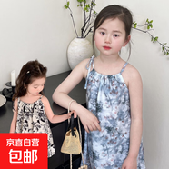 【中國風(fēng)裙子】夏季新款女童連衣裙兒童中國風(fēng)水墨洋氣吊帶裙 黑色風(fēng)景 100 100cm