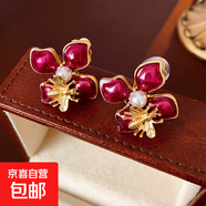 銀針不規(guī)則珍珠復(fù)古耳環(huán)小眾設(shè)計(jì)感法式耳釘耳墜時(shí)尚氣質(zhì)耳飾批發(fā) 101#耳夾-金色-紅色