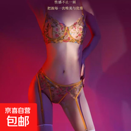 刺繡碎花性感透視套裝蕾絲文胸性感吊襪帶女士?jī)?nèi)衣腿環(huán)情趣內(nèi)衣女 黃色 XXL