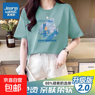 真維斯短袖t恤女2025年新款女士設(shè)計感小眾夏季白色純棉半袖體恤 大樓油畫D 豆綠 【升級版】 XL