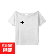 美式字母印花斜肩上衣女簡(jiǎn)約寬松顯瘦露肩短袖T恤insGXXX94-50548 白灰色 L