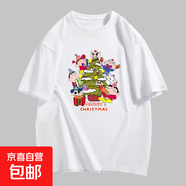 220克純棉2025新款夏印花卡通可愛(ài)男女情侶圓領(lǐng)休閑T恤短袖B701YL 白色【3494】 XL