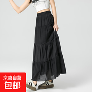 白色半身裙女春夏2025新款高腰a字裙傘裙長(cháng)裙子夏季小個(gè)子蛋糕裙 黑色-小個(gè)子款 L