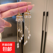 銀針鋯石鑲鉆珍珠水晶花朵耳環(huán)歐美夸張設計流蘇耳墜高級感耳飾女 6#耳鉤-金色