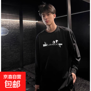 正品國潮牌美式簡約字母印花長袖t秋冬季寬松重磅寬松衛(wèi)衣男生CYD 023【重磅純棉】黑色 S