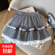蕾絲邊蝴蝶結(jié)格子蛋糕半身裙女夏季蓬蓬A(yù)字裙短裙子 格子 均碼