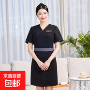 2025新款新風(fēng)女團(tuán)體服技師前臺(tái)酒店工作服選款春夏美容院養(yǎng)生館 黑色（單件連衣裙） 2XL
