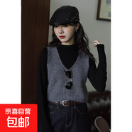 2025春秋季V領連衣裙女馬甲背心針織長款毛衣打底衫毛衣裙無袖 3896灰色 S  【建議80斤-95斤】