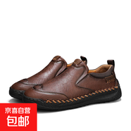 品牌同款大碼手工縫線超纖縫底休閑皮鞋皮鞋男鞋耐磨戶外工裝鞋 深棕色 39