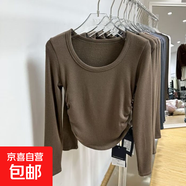 辣妹純欲風打底衫女秋冬內搭修身短款長袖t恤上衣202 淺咖色【抓毛薄絨】 L