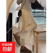 ins超火長裙蕾絲內(nèi)搭打底裙短中長款秋冬無內(nèi)襯網(wǎng)紗半身裙 杏色 S