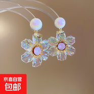 銀針鑲鉆樹(shù)脂花朵吊墜耳環(huán)春夏新款耳釘輕奢高級感耳飾設計感小眾 銀針-白色-彩色