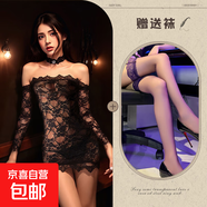 情趣內衣后媽蕾絲緊身修身連衣裙黑色純欲性感御姐包臀透視 黑色+黑絲襪 1174 均碼