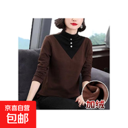 超柔一體絨加絨加厚保暖半高領(lǐng)打底衫女冬裝遮肚顯瘦大碼上衣ZHFS HXW-183 咖啡色 2XL