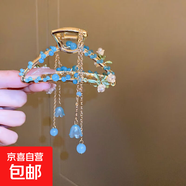 新款鑲鉆珍珠又字交叉發(fā)夾后腦勺盤發(fā)抓夾暗黑高級感時尚氣質(zhì)發(fā)飾 58#抓夾-藍(lán)色鈴蘭花朵流蘇
