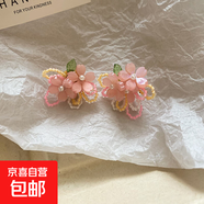 銀針花瓣網(wǎng)紗水晶流蘇耳釘粉色甜美海邊度假風(fēng)耳環(huán)氣質(zhì)時(shí)尚耳飾女 7#銀針-粉色