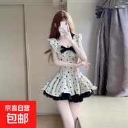 miu系千金風(fēng)法式波點(diǎn)小飛袖連衣裙貴氣感氣質(zhì)收腰蓬蓬短裙子女夏 米白色 2XL