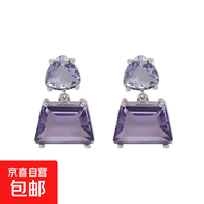 S925銀針韓版精致耳釘氣質(zhì)簡(jiǎn)約小巧茶色水晶耳環(huán)耳感時(shí)尚飾品 白K+紫羅蘭色