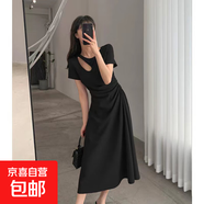 連衣裙女2025夏季新款鏤空法式氣質(zhì)顯瘦設計收腰赫本風(fēng)長(cháng)裙ZHFS 黑色 M