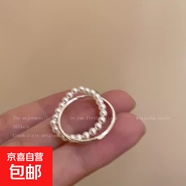 貓眼石蝴蝶結開(kāi)口珍珠戒指女夏小眾輕奢感食指戒法式甜美指環(huán) 雙層彈力珠子戒指