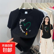 純棉短袖t恤女白色半袖體恤2025新款韓版寬松夏季卡通小米奇上衣 黑色 L （105-115斤）