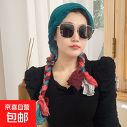 時(shí)尚百搭碎花手工編織辮子圍巾女生甜美清新包頭巾青春可愛(ài)長(cháng)絲巾 三色哈青紅 150CM