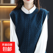 毛衣馬甲女背心春秋2025新款針織衫無(wú)袖坎肩鏤空百搭上衣短款馬夾 2034藍色 M  【建議90斤-110斤】