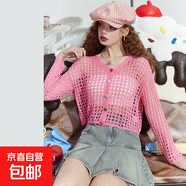 鏤空寬松外搭薄款開衫外套女2025春季新款鏤空多巴胺針織衫上衣潮 22粉色 均碼