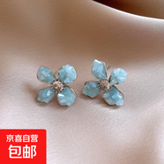 銀針?shù)喪ж悮ざ斁潞?jiǎn)約時(shí)尚耳環(huán)女個(gè)性設計耳飾小眾高級感 2#銀針-藍色-花朵