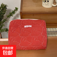 紅白兔子化妝包收納包可愛女學(xué)生便攜大容量全棉絎縫手提包手拿包 有錢兔紅色【手拿包】