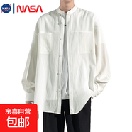 NASALIKE2025闊版寬松樹(shù)紋襯衫男薄款外穿外套立領(lǐng)新中式襯衣 白色 -NASA-C2584襯衫 XL 【175-185CM/145-165斤】