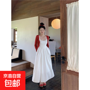 氣質(zhì)收腰顯瘦長裙子夏季法式初戀感小白裙吊帶a字裙赫本風(fēng)小黑裙 白色吊帶裙 L